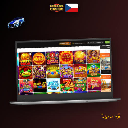 Beep Beep Casino na počítači – notebook s otevřeným herním rozhraním na tmavém pozadí