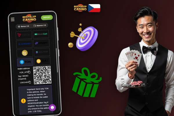 Chytrý telefon s kryptopeněženkou a QR kódem pro vklad v Beep Beep Casinu