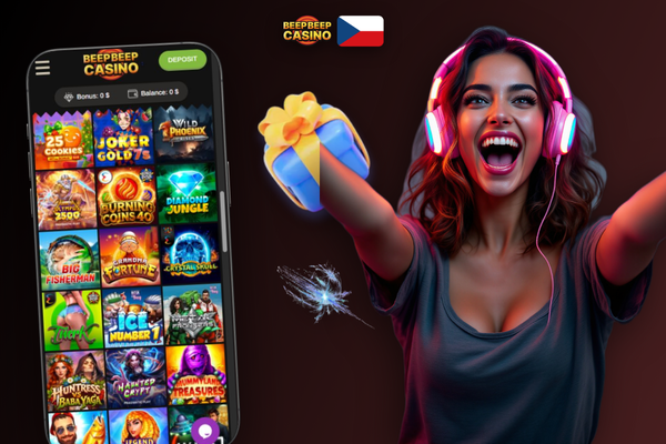 Android smartphone a iPad zobrazují herní lobby Beep Beep Casino mobilní aplikace