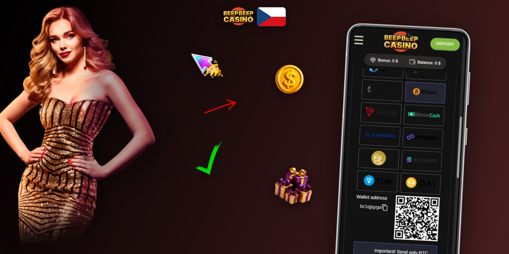 Rozhraní pokladny Beep Beep Casinu s minimálním vkladem 10 EUR a tlačítkem potvrdit