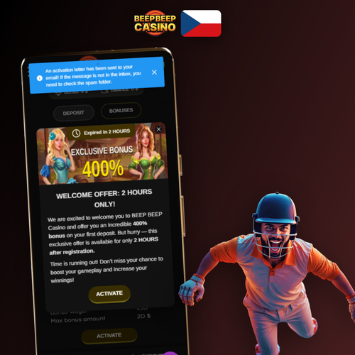 Registrační formulář Beep Beep Casino na mobilu s polem pro e-mail a tlačítkem Registrovat