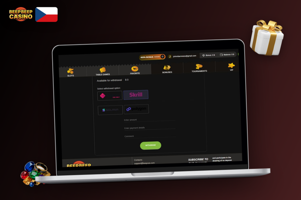 Hráč sleduje svůj VIP postup a cashback v Beep Beep Casino na notebooku